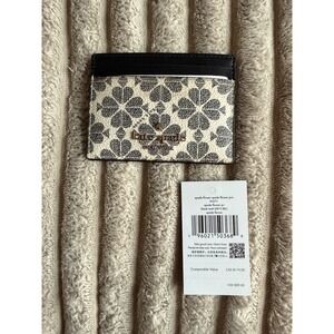 Kate Spade Spade Flower Card Holder Black Multi K1371 Slim Wallet New